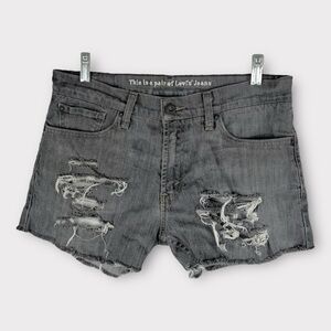 Levi's Gray 514 Cutoff Jean Shorts 32 Distressed Destroyed Denim Cutoffs Raw Hem
